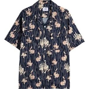 NN07 Daniel Navy Blue Floral Print Camp Shirt Short Sleeve Button Down Top Small